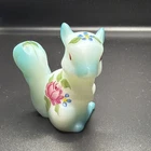 Fenton Squirrel Blue Teal Rose Handpainted Signed Whimsy UV Glow Rare Z8