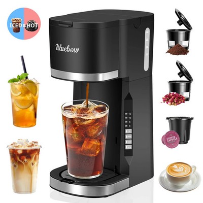 Bluebow Hot & Iced Coffee Maker, 3 in 1 Single Serve Brew for K Cup, Ground