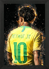 Neymar Jr. Brazil Jersey Framed Wall Art Poster Canvas Print Picture