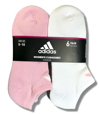 ADIDAS SOCKS WOMEN'S NO SHOW 243 PINK CUSHIONED SHOE SZ 5-10 PACK 