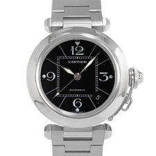 Used Cartier Pasha C Small Date W31076M7 Automatic Stainless Steel Black OH Comp
