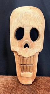 Hand Carved Jamaican Wooden Skull Wall Hanging