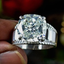 Cushion Shape 6.00Ct. Certified White Diamond  Ring In 925 Silver - Tariffs Free