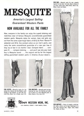 Niver Western Wear Mesquite Pants Straight Cut Fort Worth TX Vtg Mag Print Ad
