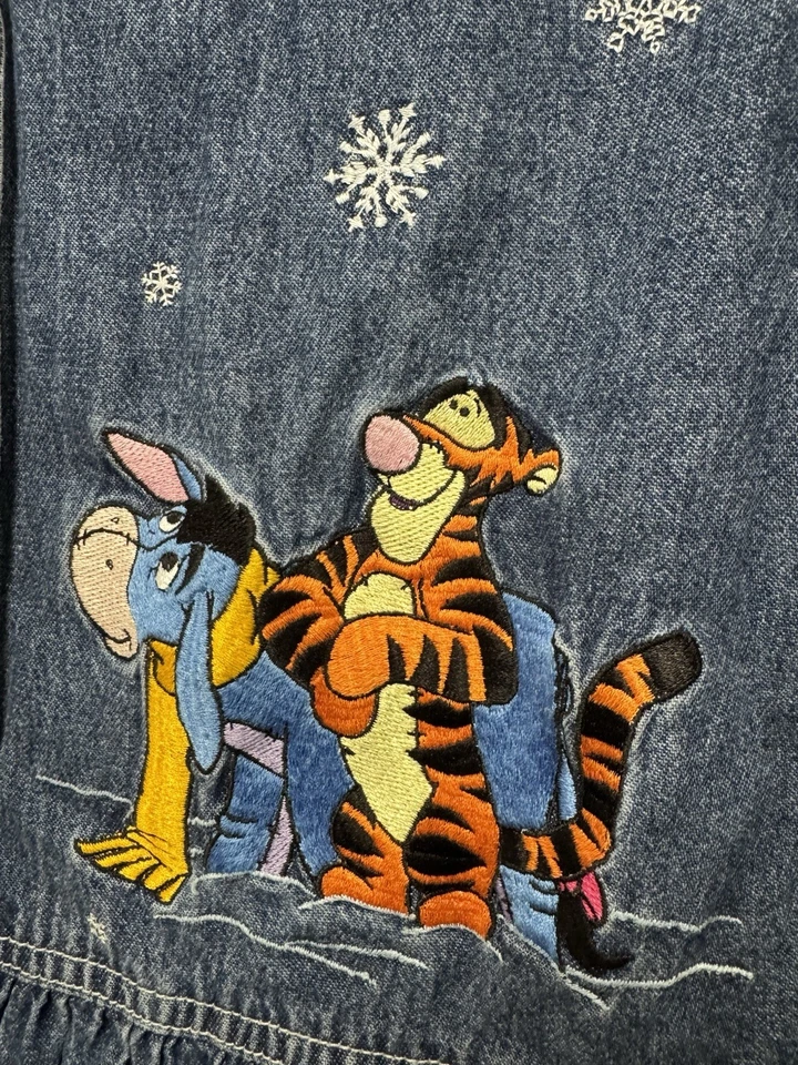 Vestido maxi jeans vintage anos 90 Disney M inverno neve Natal Winnie the Pooh Tigger Eeyore - Imagem 3 de 4