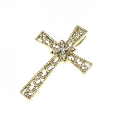 Authentic K18YG Cross Diamond Pendant 0.04CT #230-000-179-9230