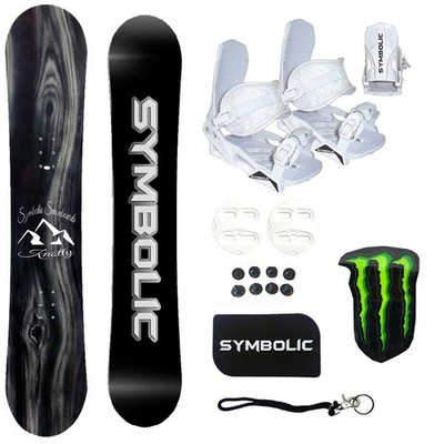 Symbolic Knotty Snowboard & Bindings Set & Leash, Stomp, Decal Complete Package
