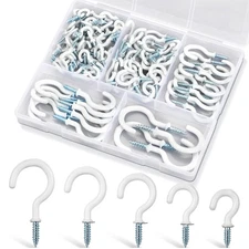 110Pcs Premium Screw Hooks, 5 Sizes White Vinyl Coated Cup Hook, from1/2 in Smal