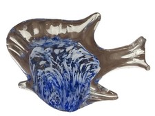 Blue White Swirl Art Glass Angel Fish Paperweight Figurine Murano Style Read