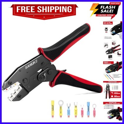 Ratchet Crimping Tool AWG 22-10, Wire Terminal Crimper for Insulated Nylon Co...