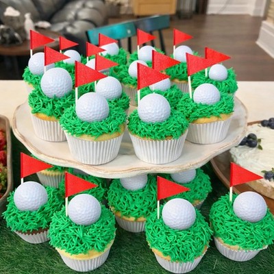LemonRoad 72 Pcs Golf Cake Decoration Toppers with Mini Ball Red Toothpick Fl...