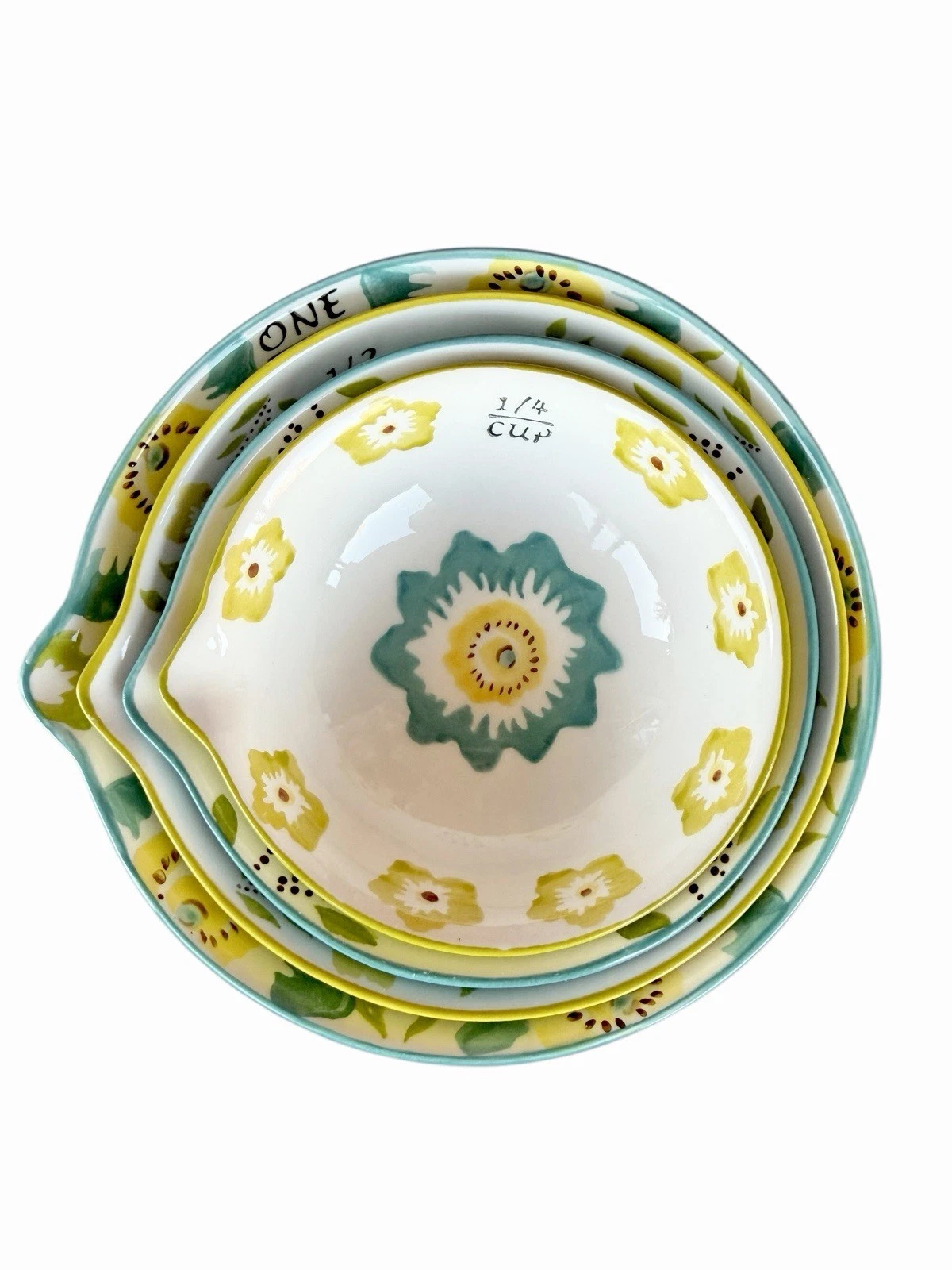 Hand Painted, Bohemian Dutch Wax Ceramic Nesting/Measuring Bowls, 4-piece Set