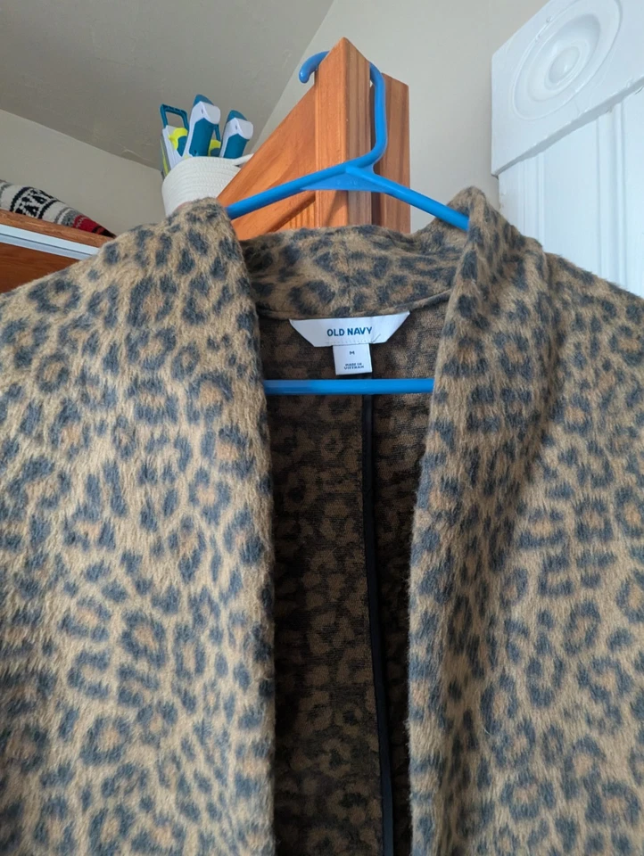 Chaqueta Abrigo Mujer Antigua Azul Marino Imitación Piel Leopardo Estampado Guepardo M Foto 2 de 3