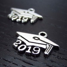 2019 Graduation Cap Mortarboard 19mm Silver Plated Charms C7116 - 5, 10 Or 20PCs