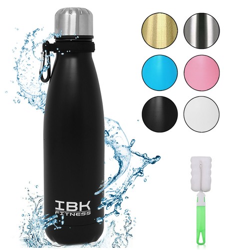 BORRACCIA TERMICA 500ml IBK BOTTIGLIA DOPPIA PARETE ACCIAIO INOX BEVANDE THERMOS - Foto 23 di 50