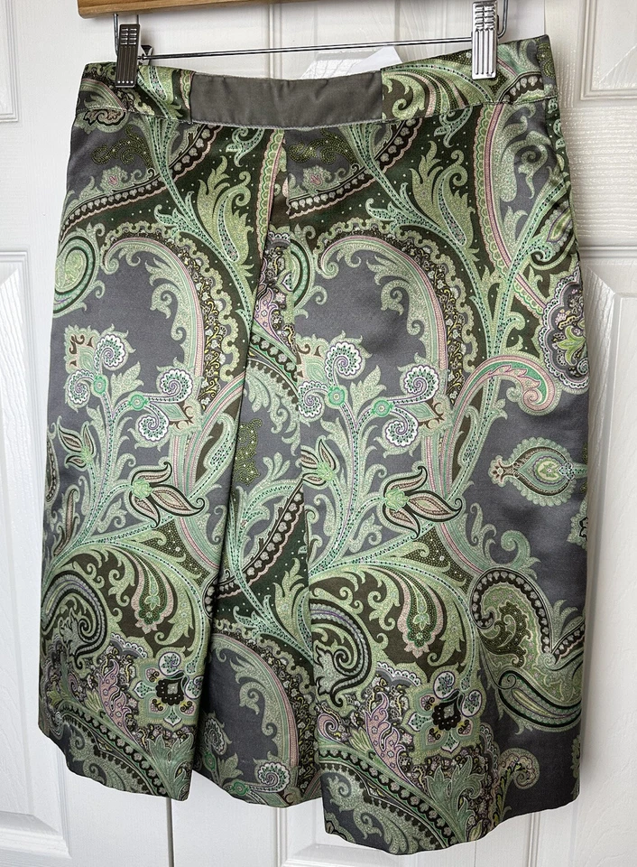 Falda ETRO Hecha en Italia Paisley Lana Seda Plisada Floral Lápiz Talla 42 M Milano