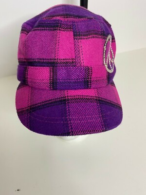Purple and Pink Plaid Peace Sign Hat 