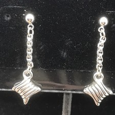 Vintage Silver tone Renaissance Revival Dangle Design Pierced  Earrings