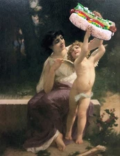 Cupid Chicago Hotdog Parody Fast Food Fine Art upcycled thrift store painting