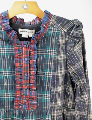 anthropologie metallic plaid dress Dhruv Kapoor Anthropologie Size S Plaid Ruffle Mini Dress Ariana Metallic  BOHO
