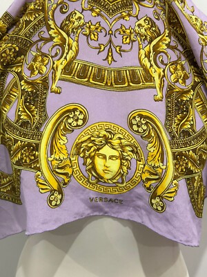 S11# Versace rectangle purple Silk Scarf made in italy 68/25 inch