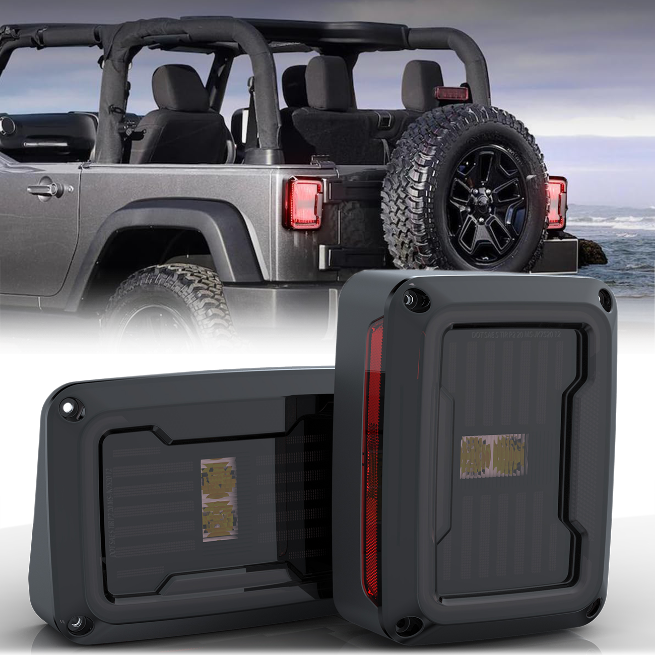 Pair LED Tail Lights Brake Reverse Turn Signal for 2007-18 Jeep Wrangler JK JKU