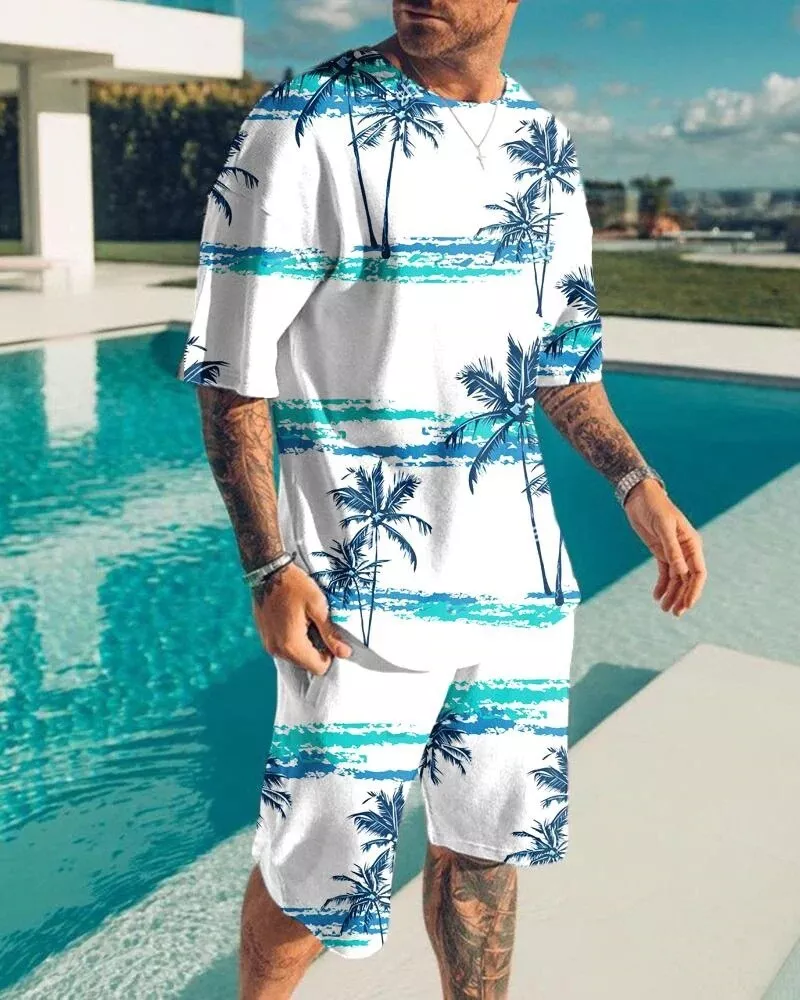 Mens Summer Outfit 2 Piece Set Sweatsuit Short Sleeve T Shirts u0026 Shorts Set  | eBay