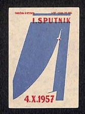 Vintage Matchbox Label USSR Sputnik Space Program w/ Rocket - c1957