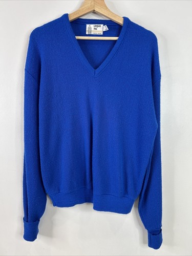 London Fog, London Fog Size XL Vintage Royal Blue Acrylic V-Neck Sweater Made in USA