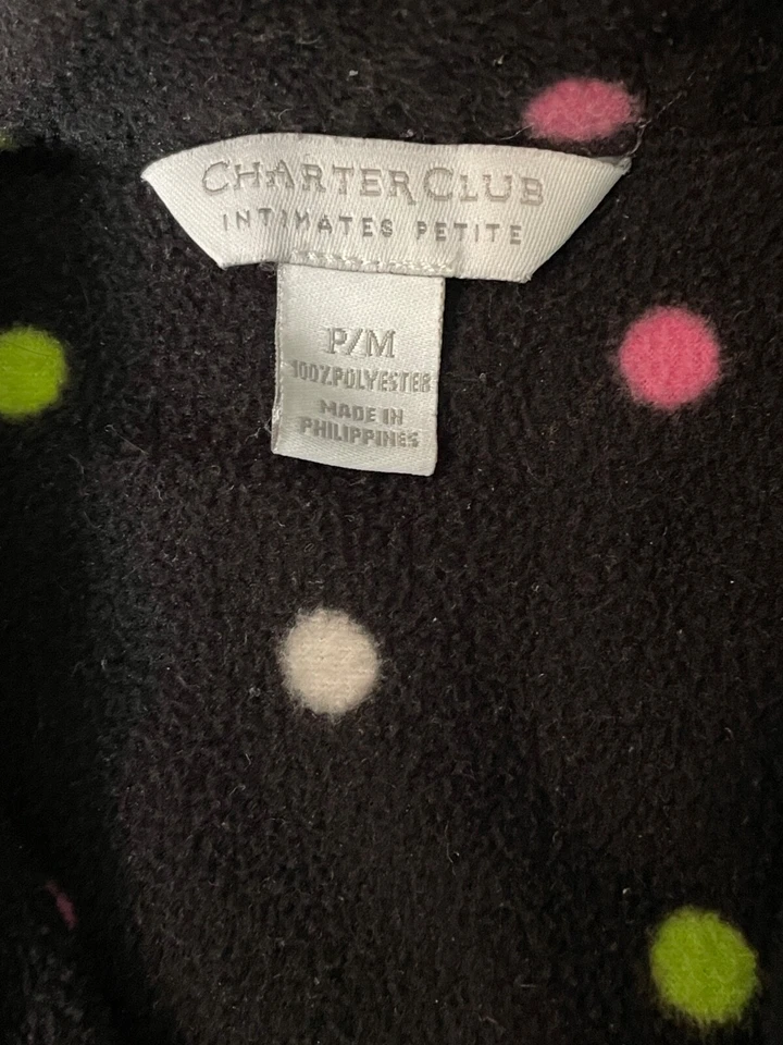 Pijama Charter Club para mujer PM negro lunares manga larga pantalones salón Foto 3 de 4