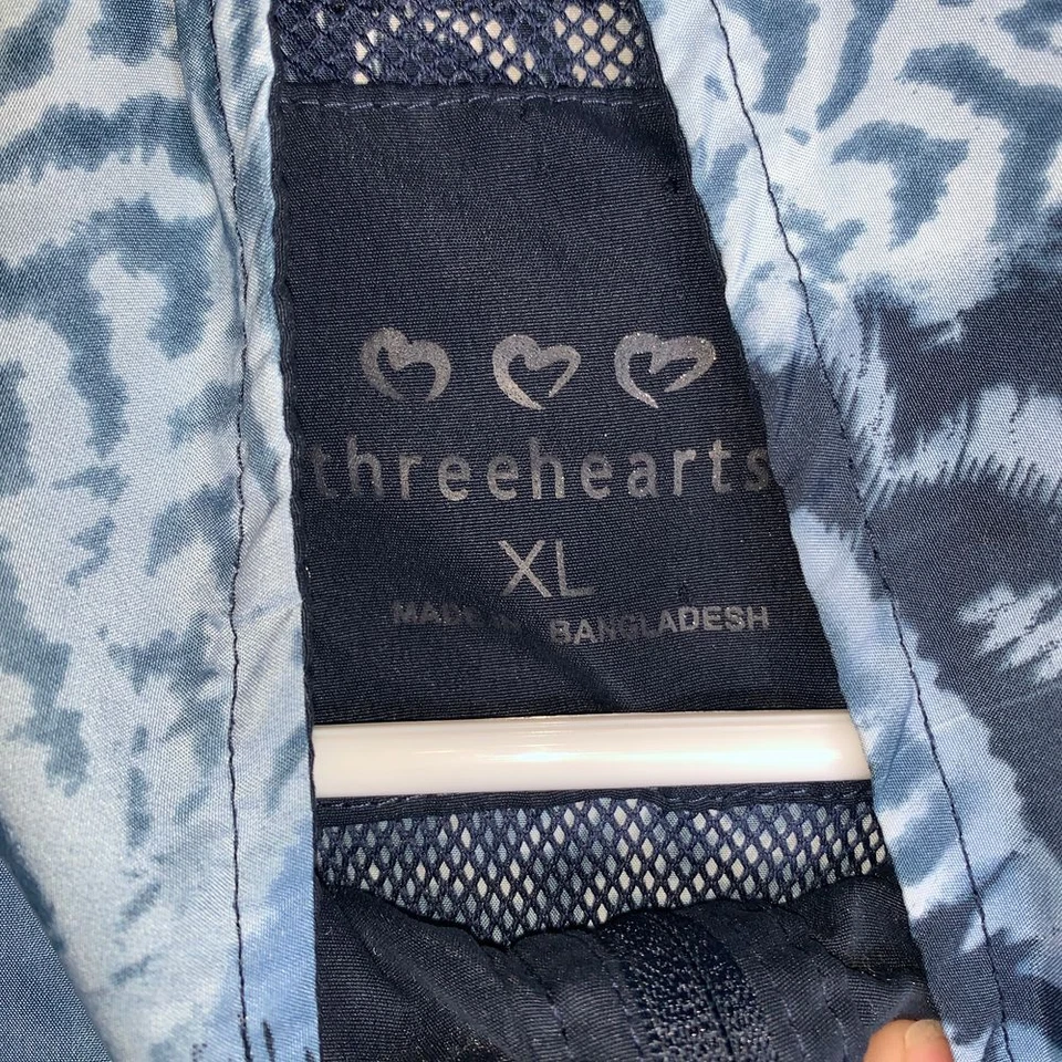 Chaqueta cortavientos Three Hearts para mujer talla XL azul geométrica bolsillos ligeros Foto 4 de 4