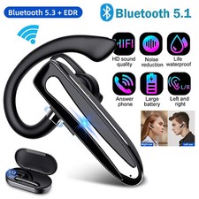 Wireless Bluetooth 5.1 Headset Earpiece Dual Mic Earbud Noise Cancelling Trucker