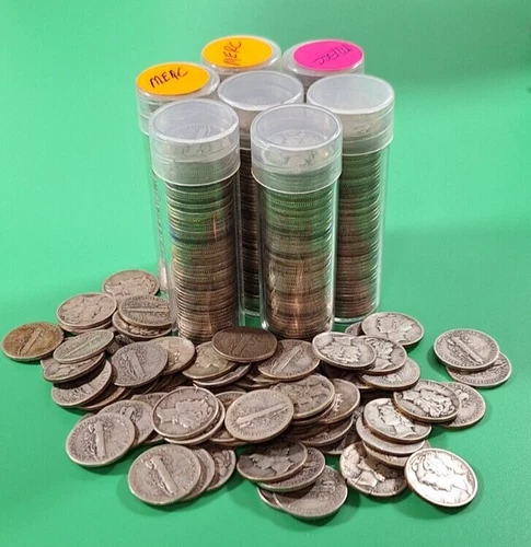 One roll of 50 Mercury Dimes $5 Face Value 90% "JUNK" SILVER FULL DATES