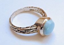 Sterling Silver 925 Blue Larimar Round Bezel Ring Size 7
