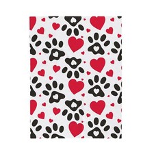 Velveteen Blanket, Cozy Throw with Paws and Hearts Design, Warm Fleece