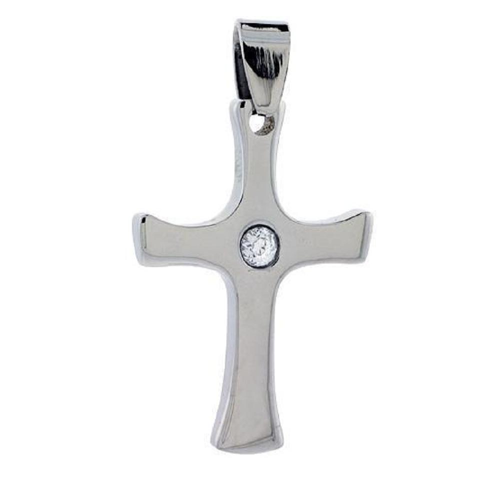 Stainless Steel Cross Pendant w/ 3mm Crystal in the Center, Free Bead Ball Chain