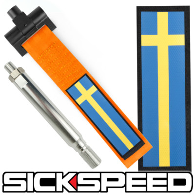 SICKSPEED ORANGE SWEDEN FLAG FRONT REAR BUMPER RACING TOW HOOK STRAP FOR VOLVO