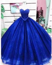 Royal Blue Ball Gown Quinceanera Dresses Cinderella Sparkly Beading Birthday