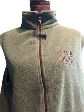 Vintage Olympic Team USA Fleece Vest Hunter Green Front Pockets Full Zip Large