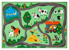 Kinderteppich Spielteppich Grün Polyester Bauernhof-Motiv 80 x 150 cm