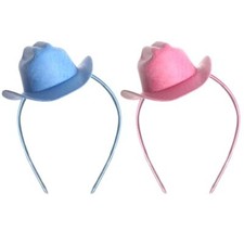 2Pcs Cowboy Mini Hat Headbands Cowgirl Mini Hat Headbands Accessories Pink,blue