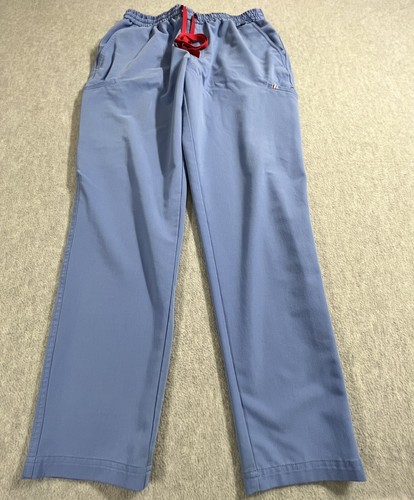 Mediclo Scrub Pants Women's Medium Ceil Blue Elastic Waistband Red Drawstring