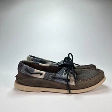 Sperry Plaid Graphite Leather Boat Loafers Slip On Casual Shoes Men's Size 9.5