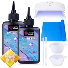 UV Resin with Light,Upgraded 200g Crystal Clear&Low Odor UV Resin Kit,UV Ligh...