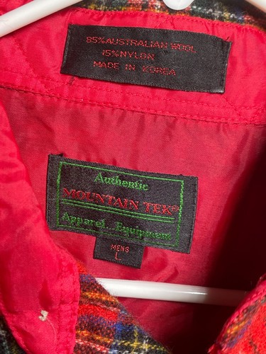 Authentic Mountain Tek Apparel Equipment Wool Shirt Red Plaid Men's Large IN8038 - Picture 6 of 8