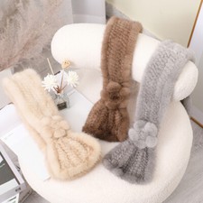 Women's Double Side Real Mink Fur Scarf Knitted Scarves Warm Neck Collar Wrap