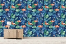 3D Flamingo Leaves Wallpaper Wall Mural Removable Self-adhesive Sticker 1090