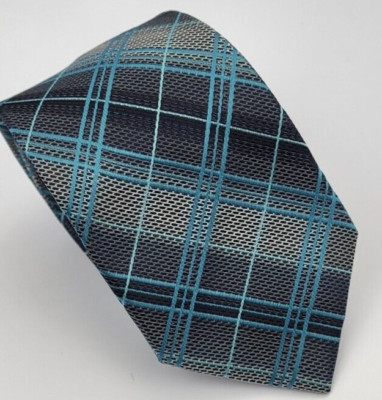 Apt. 9 Polyester Tie Blue Gray Black Plaid Men Skinny 57 x 2.75