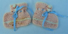 VINTAGE CROCHET BABY BOOTIES WITH BLUE RIBBON