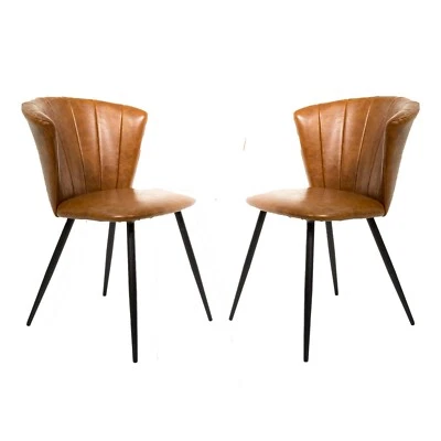 PAIR OF TAN DINING CHAIRS / SHELBY / VEGAN FAUX LEATHER / METAL BASE / BOXED - Image 1 of 4